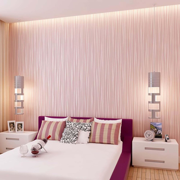 Moderne minimalistisk non-woven, 3D tapet rulle glitter metallisk stribe tekstureret flokstribet tapet (blå 53X1000cm)，Pink