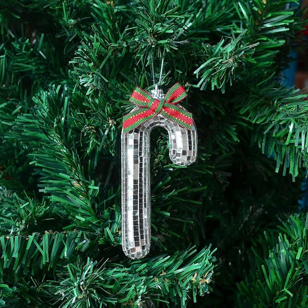 Blinkende festtilbehør Dansegulv Essential Sphere Cane med sløjfe til juleophæng Sølvbåndsløjfe Silver ribbon bow