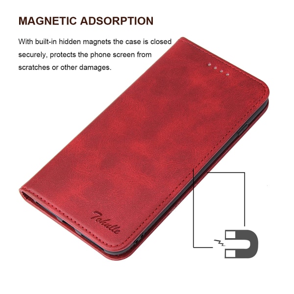 iPhone 11 case Premium PU- case med korthållare Kickstand Inbyggd magnetisk stängning Flip Folio- cover för iPhone 11 - Röd Red