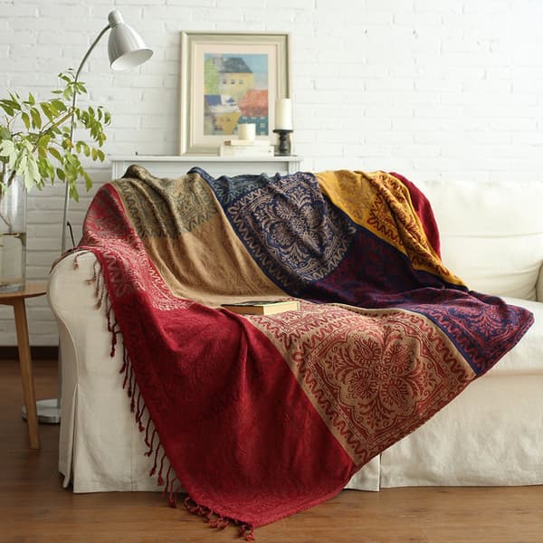 Chenille-pledd, kastepledd med jacquard-dusker, sofaovertrekk 220*260cm