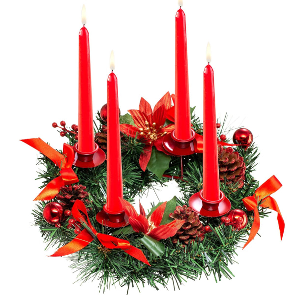 Juladventskransljusstake - Juldekoration Nativity Adventsgirlanger för 4 Ljusstake Kristent bord mittpunktspresent, röd 30cm
