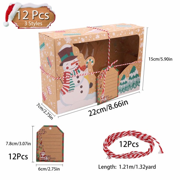 12 stk julekjeksesker med gjennomsiktig vinduspapir Julekjeksesker til julegaver (22 x 15 x 7 cm)