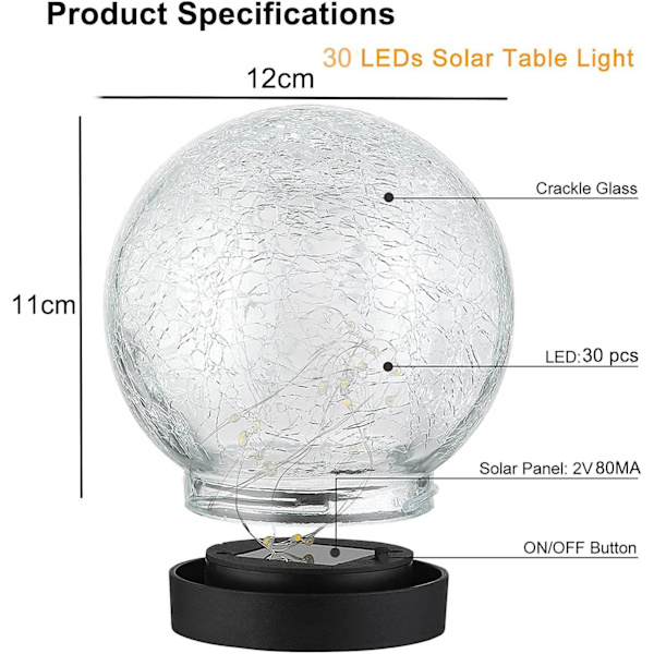 2 stk. LED julekugle solcellelamper 2pc