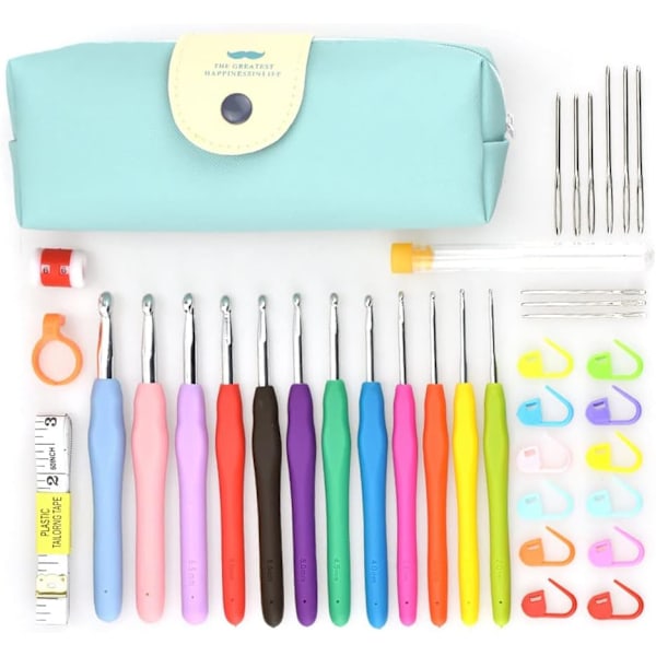 41-pack Virknålar Set, Stickningstillbehör med Väska, Aluminium Sticknålar, Ergonomiska Mjuka Grepp, 2.0mm-8.0mm