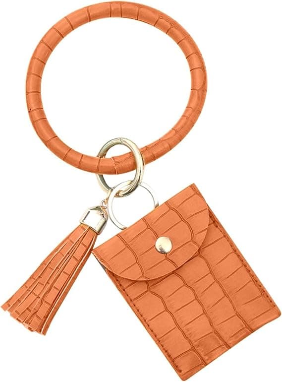 Solid Farvet PU Læder Armbånd Nøglering til Kvinder Nøglepunger Wristlet Nøgleringe med Kvast Armbånd Nøglering Håndledstilbehør, Grå