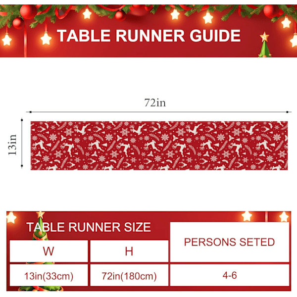 Julebordløber 13x72 Tommer, Bordløber Juletema, Sæsonbestemt Vinter Køkken Spisebord Dekorationer til Jul Hjem Fest Dekoration