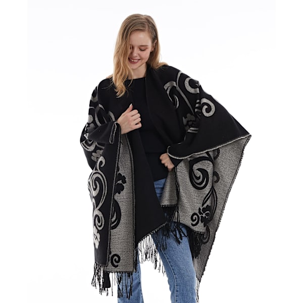 Dame Poncho Sjal Vinter Cardigan Oversized Cape Elegant Poncho til Kvinder Kappe Dame Varm Gave til Mor