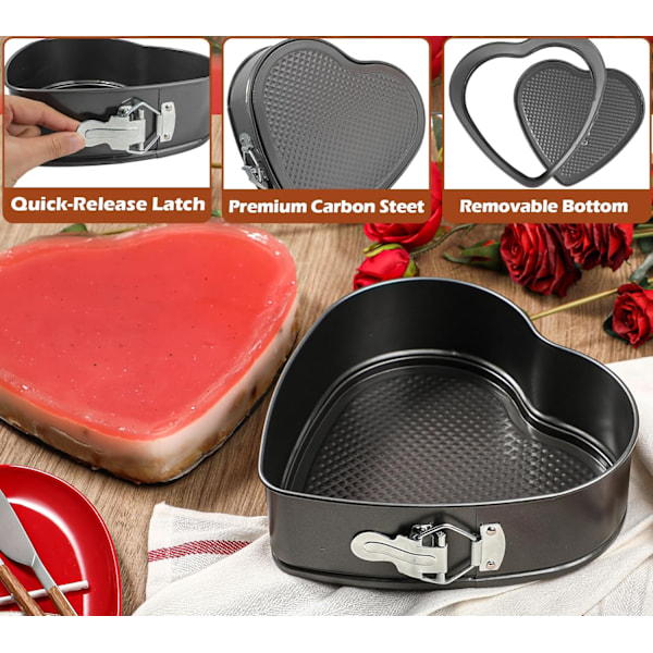 2 stk hjerteformet springformform 9 tommer nonstick hjerte ostekakeform, stor hjertekakeform, valentinsdagsbaking