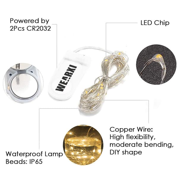 10-pack 2M 20LEDs minijulbelysning med batteri, ljusslinga