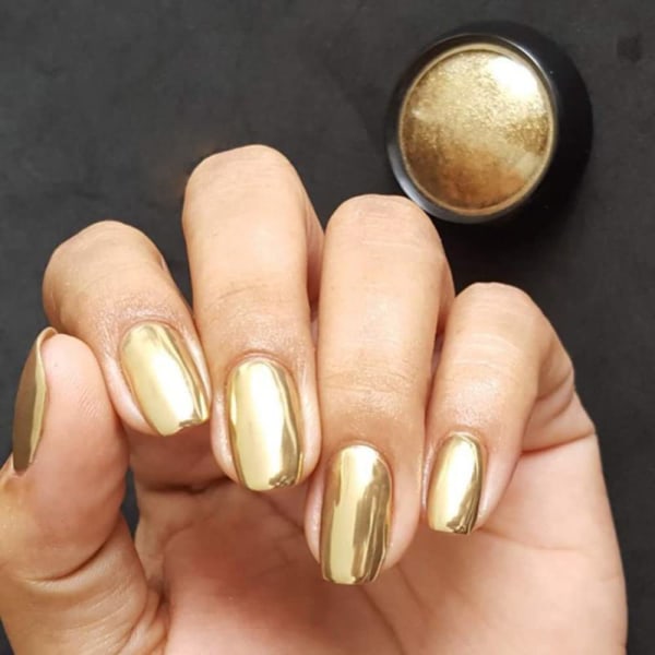 Guld Sølv Krom Negle Pulver Sæt Nail Art Glitter Guld til Negle Art Dekoration Design 3D Holografisk Støv Metallisk Effekt Pigment 2 æsker