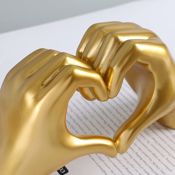 Händer Kärlek Gest Skulptur, Hjärtformad Harts Skulptur Kärlek Gest Dekoration, Kärlek Dekoration Prydnader Uttryck Gold