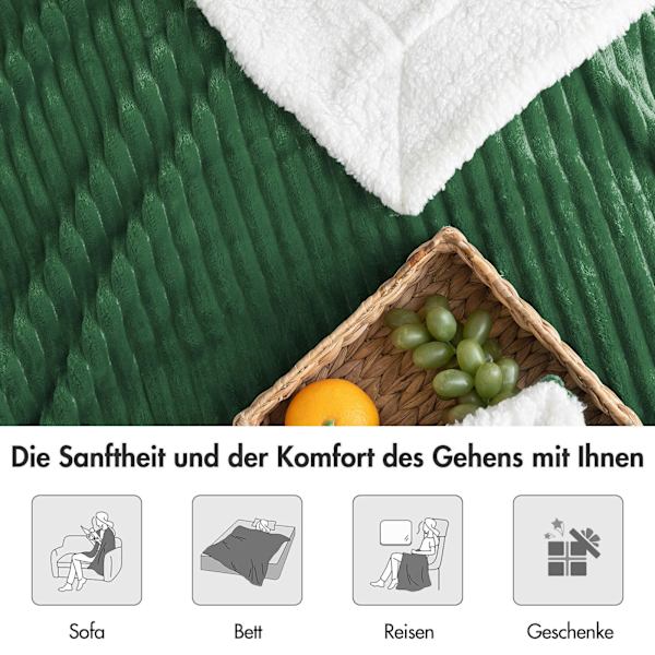 Koselig teppe, tykt teppe, lammeteppe, sengeteppe, stripete fluffy mykt teppe, sofakast, sofateppe til seng, sofa, stue green