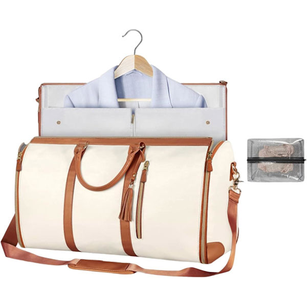 Suuri kapasiteetti vaatepussi, vedenpitävät vaatepussit, 2 in 1 ripustusmatkalaukku, matkalaukut (beige) White