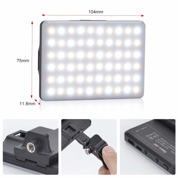 USB LED-videolys, 3200-5600K 3 lysmoduser og lysstyrke 10-nivås dimbart selfielys med telefonklemme