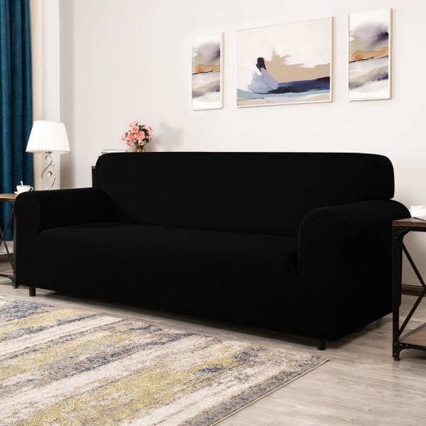 Piece Rhombus Soffa Överdrag Stretch Tyg Soffa Överdrag Möbler Skydd för Soffa 3-Sits Soffa Skyddande Överdrag för Vardagsrum Polyester Hållbar black