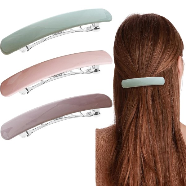 3 st matta franska hårklämmor, lätta platt hårspännen Starkt grepp vintage hårklämmor Söta hårklämmor (lila+rosa+grön)
