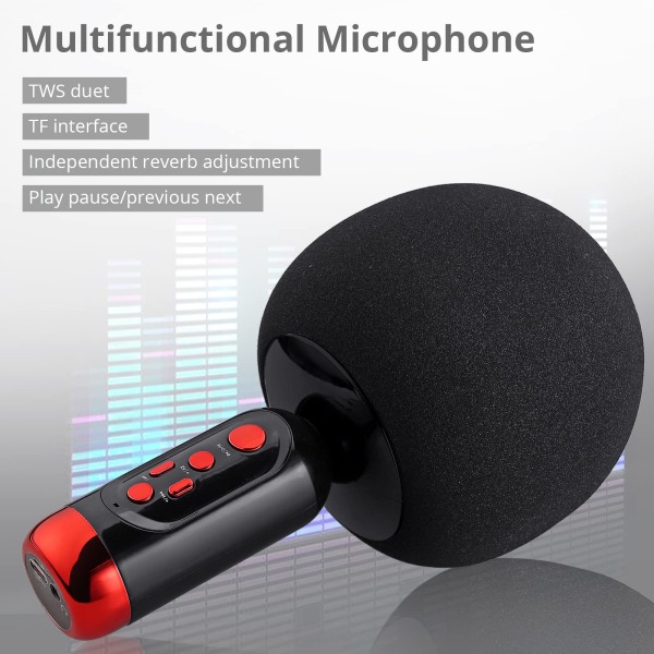 Bluetooth Karaoke Mikrofon med TWS Duet Bluetooth 5.0 Inbyggd Högtalare Bärbar Handhållen Mikrofon Stöd TF