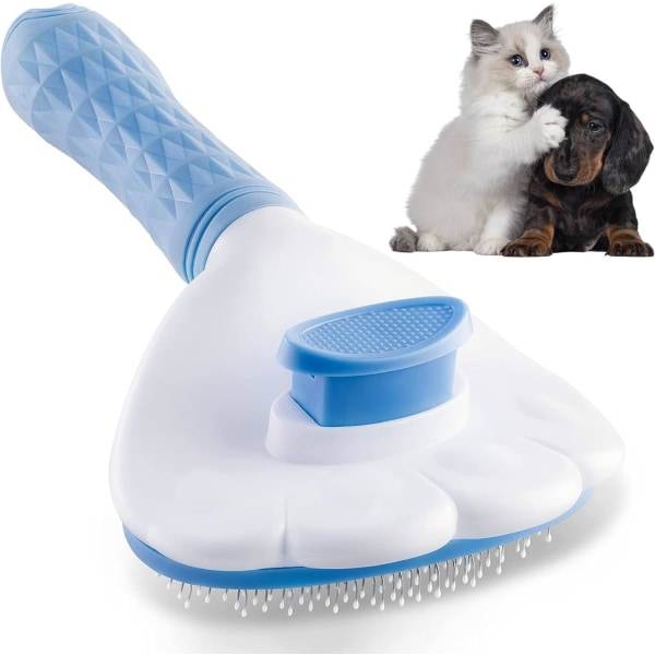 Pet Brush Brush - Husdjursvårdsborste för kort- eller långhåriga katter Valp Kattungemassage för att ta bort lös underull, minska avfall upp till 95 % (blå) Blue