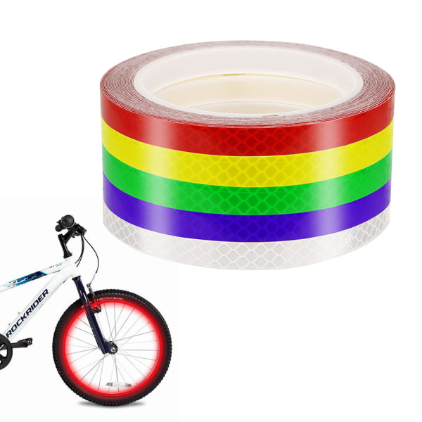ruller med reflekterende klistremerker for sykler, fargereflekterende tape, selvklebende sikkerhetsmerketape, vanntett advarselstape (1 cm * 8 m)
