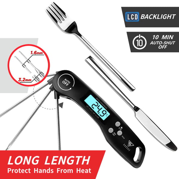 Kötttermometer - 3s omedelbar avläsning matlagnings termometer - Kötttermometer med LCD-bakgrundsbelyst skärm - Fällbar sond för matlagning/kött/grill/biff