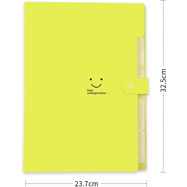 Expanderande filmapp, A4-brevpappersfickor Dragspel Dokumentväska Organizer Plånböcker Filmappar med spänne, 5 fickor（Gul） Yellow