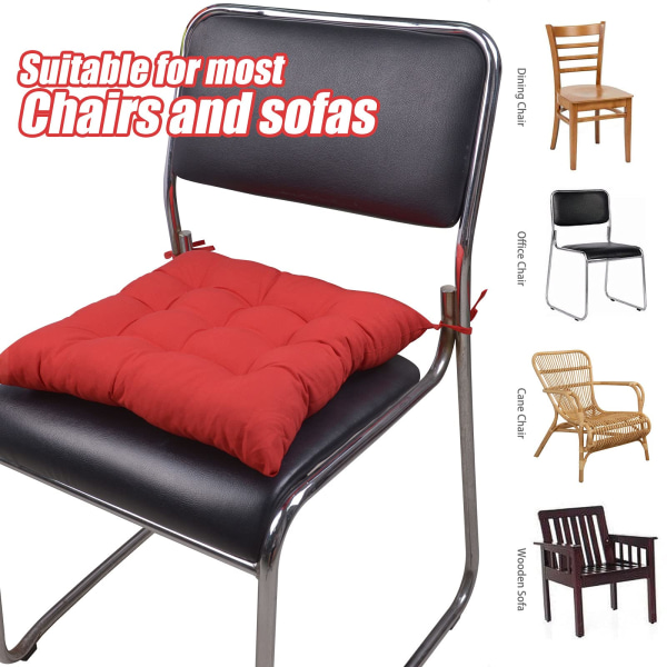 Sædepuder til spisestuestole, sæt med 2 nye opgraderinger og tilstrækkeligt fyldte 40×40 cm tykke, bløde og komfortable spisestuestole Sædepuder med bindebånd