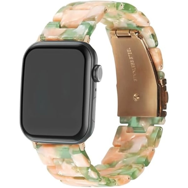 Kompatibel med Apple Watch-armband 38 mm 40 mm 41 mm tunt lätt hartsarmband med spänne i rostfritt stål ersättning-rosa grön