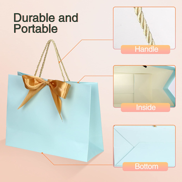 Pcs Gaveposer, Gaveposer i Papir med Sløjfebånd, Elegante Papirsposer til Fødselsdag, Bryllup, Dimission, Enkle DIY Gaveposer, 28 x 20 x 10 cm (6 Farver)