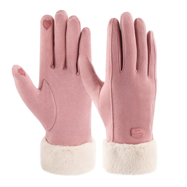 Damvantar varma touchscreen-handskar med fleecefodrade stickade vinterhandskar för kallt väder pink