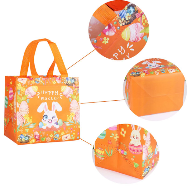 4 pakker gjenbrukbare gaveposer, godteposer med håndtak, non-woven poser for påskefest