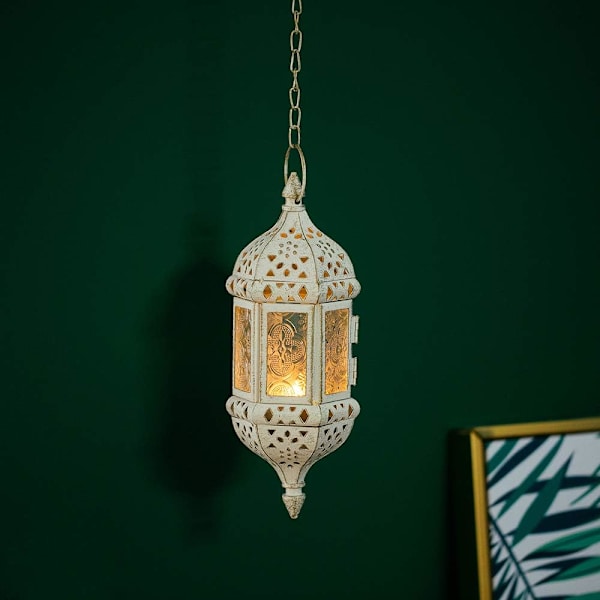 2 st LED hängande flamlös lykta ljusstake, vit White