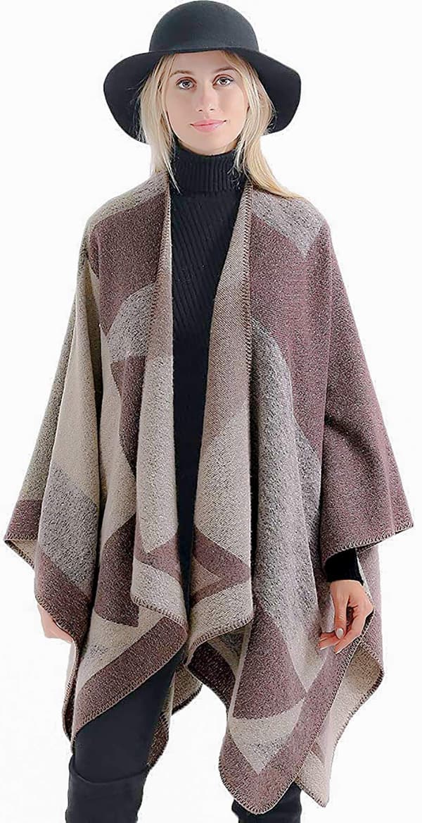 Dame Poncho Strikket Oversized Tæppe Cape Halstørklæde pink
