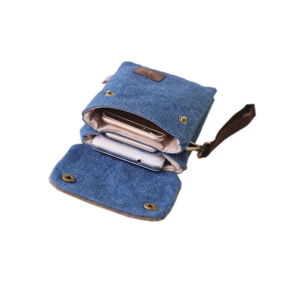 Mobiltelefonhållare Mini Crossbody-väska Handväska Axelväska Smartphone Mobiltelefonplånbok Unisex väska i bomull Canvasväska Dark blue