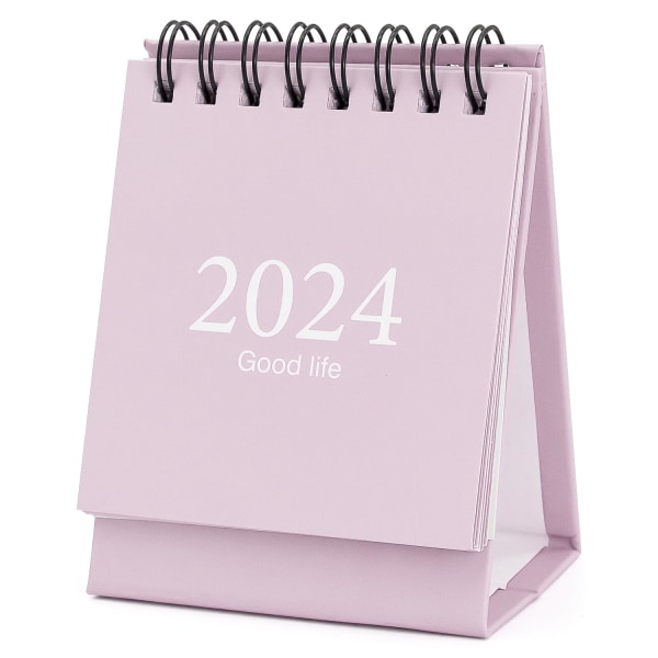 Pieni pöytäkalenteri, pieni pöytäkalenteri, mini pöytäkalenteri 2023 elo-2024 joulukuu, pieni päiväohjelma Pieni pöytäkalenteri tarroilla (vaaleanpunainen) Pink