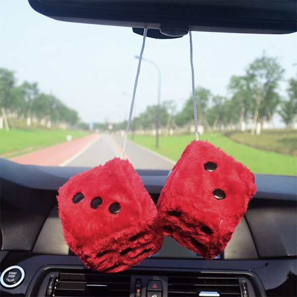 6 cm Karvainen Ripustus Noppa Autoon, Auton Peilin Ripustus Pehmeä Ripustus Auton Peilin Ripustus Pehmeä Karvainen Noppapari Ripustus Pari Auton Ripustus Koriste Pisteillä Red