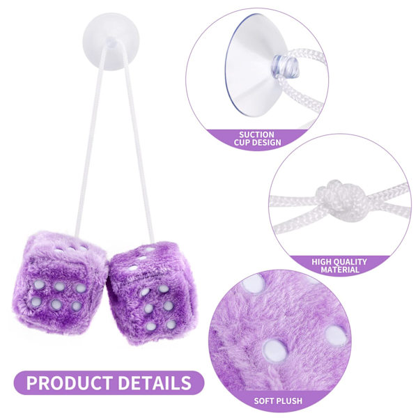 Auton roikkuva karvainen noppa 6 cm Auton peilin roikkuva pörröinen roikkuva Auton peilin roikkuva pörröinen karvainen noppapari roikkuva parin auton riipus (violetti) Purple