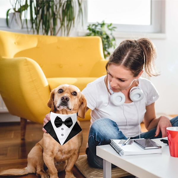 Hunde smoking bandana krave, 1 stk. justerbar formel hundebryllup bandana kæledyr bryllup jakkesæt butterfly bandana med D-ring til små mellemstore hunde L