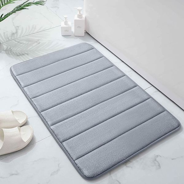 Memory Foam Bademåtte, 40 x 60 cm, Ekstra Blød Skridsikker Bademåtte, Super Absorberende Bademåtter til Badeværelsesgulv, Maskinvaskbar  Lysegrå Light Grey
