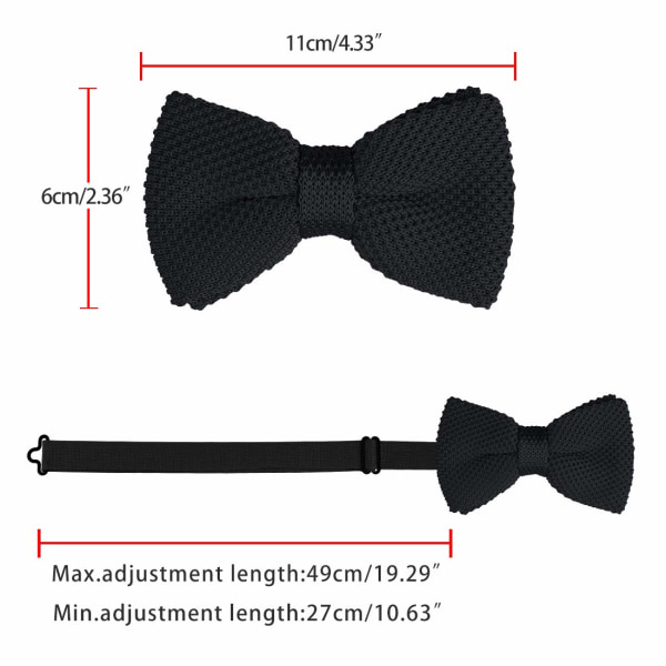 Herr Pre-knuten fluga Justerbar hals Solid Color Knitted fluga Black