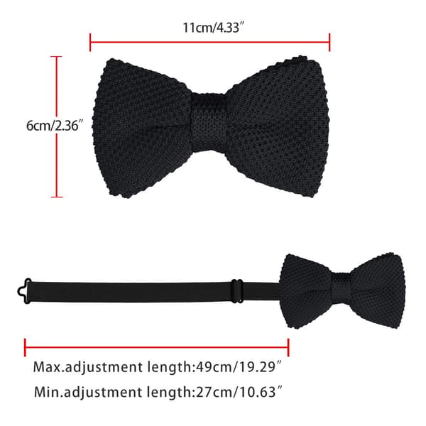 Mænds Forbundne Butterfly Justerbar Hals Solid Farve Strikket Butterfly Black