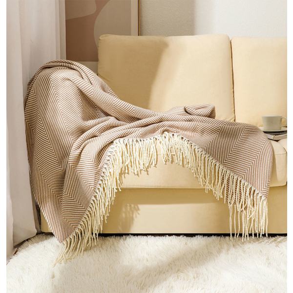 Blød tæppe, sengetæppe, sofa, uldtæppe, tæppe, sofatæppe, fluffy sofatæppe, merinouldtæppe, fluffy varmt plaid Khaki 130*220cm