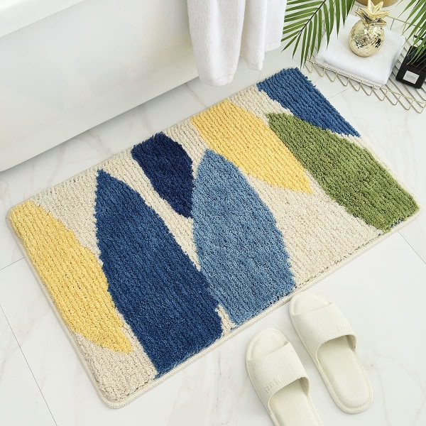 Sklisikker badematte, 40 x 60 cm grønt blad baderomsgulvmatte supermyk og vannabsorberende, maskinvaskbar mikrofiber baderomsmatte forest