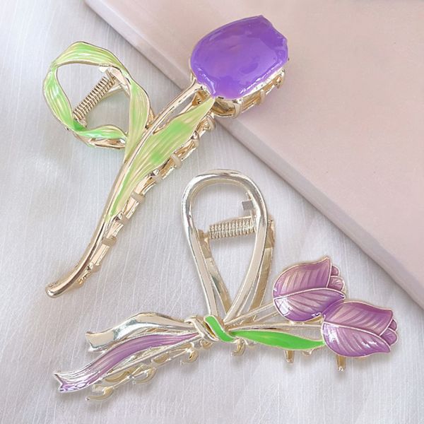 Tulip Blomster Klo Klemmer - 2 Pak Metal Hår Tilbehør til Elegant Fransk Stil Opsætninger - Perfekt til Sommer & Hawaii Ferie - Syren