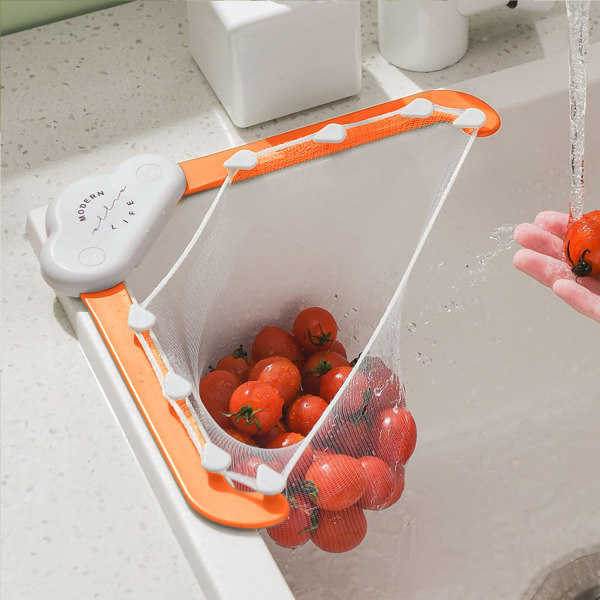 Køkkenvask Trekant Filter Tri-Holder Køkkenvask Si Afløbssi med et sammenfoldeligt stativ og 100 stk. Netfiltreringsnetposer - Orange Orange