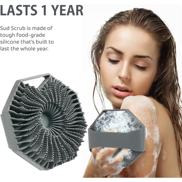 Kroppsskrubb i silikon, kroppsskrubb för känslig hud, miljövänlig duschtvätt för kropp, kroppsborste i silikon för duschning (grå) Gray