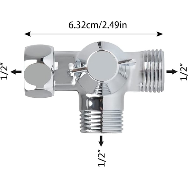 Solid Messing 3-veis Ventil, 3-veis Diverter Ventil, 3-veis Dusj Diverter Ventil, G1/2 T-Adapter Ventil