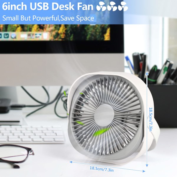 USB Desk Fan - 3 Speed Table Fan - 360° Adjustable Quiet Fan - Powerful Mini Fan for