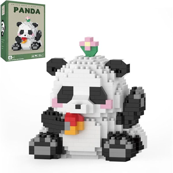 Mini Byggklossar - Vinkande Panda, Festpresenter - Mikro Klossar Pandaleksak för Barn 6 7 8 9 10+, Mini Klossar Byggset (538 st), Panda A-2