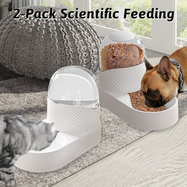 2st automatisk kattmatare, automatisk vattenmatare för husdjur, kattmatare set 3,5 l för liten medelstor hundvalpkattunge (vit)