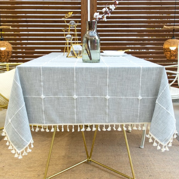 Pöytäliina pestävä tupsu puuvilla pellava look lotus-efekti vedenpitävä liukumaton ravintola puutarha pöydän suoja pöytäliinat (T4, 140 x 200 cm) T4, 140 x 200 cm